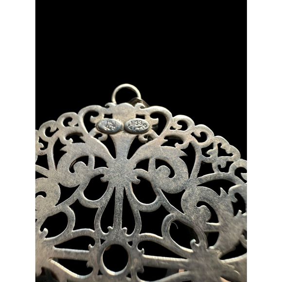 Sterling Silver & 14k Gold Ornate Filigree Drop Dangle Earrings & Pendant - Picture 5 of 9